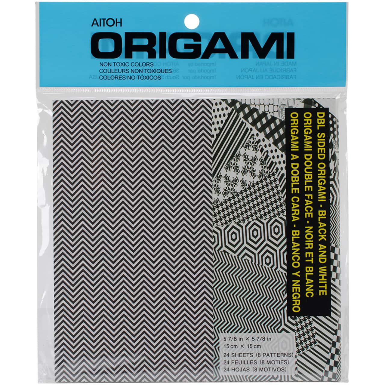 Aitoh 5.875" Black & White Double-Sided Origami Paper, 24 Sheets